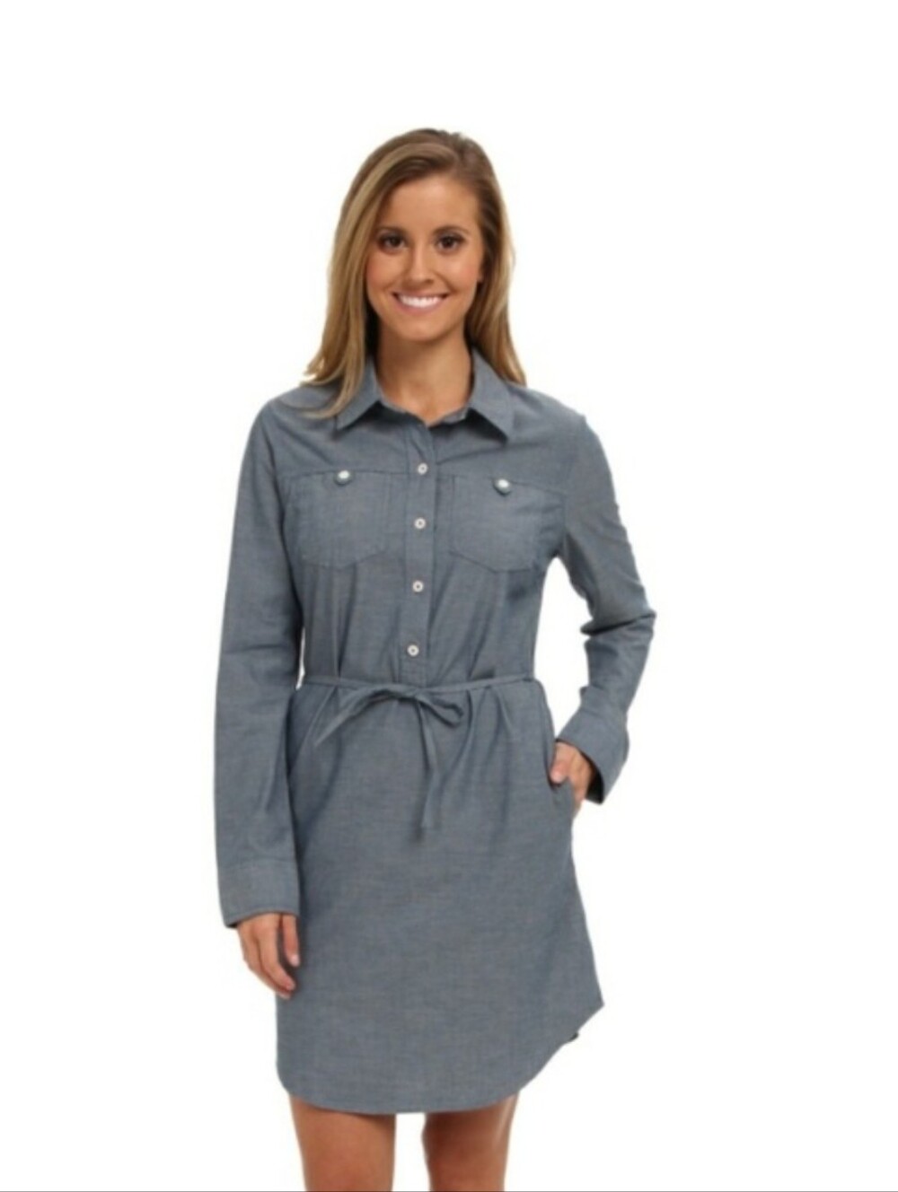 Patagonia Belted Shirt Dress Size 2 Blue
